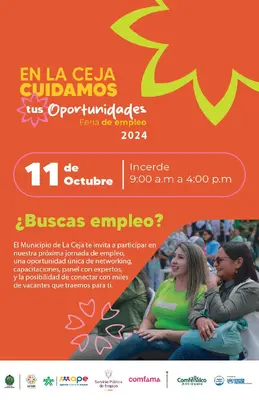 Más de 2.000 vacantes de empleo se ofertarán en la Feria de Empleo “En La Ceja Cuidamos tus Oportunidades”.